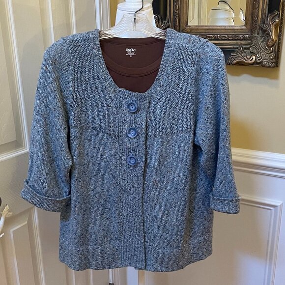Christopher & Banks Size M Blue Gray Knit Sweater 3/4 Sleeves 3 Top Buttons - Picture 6 of 9